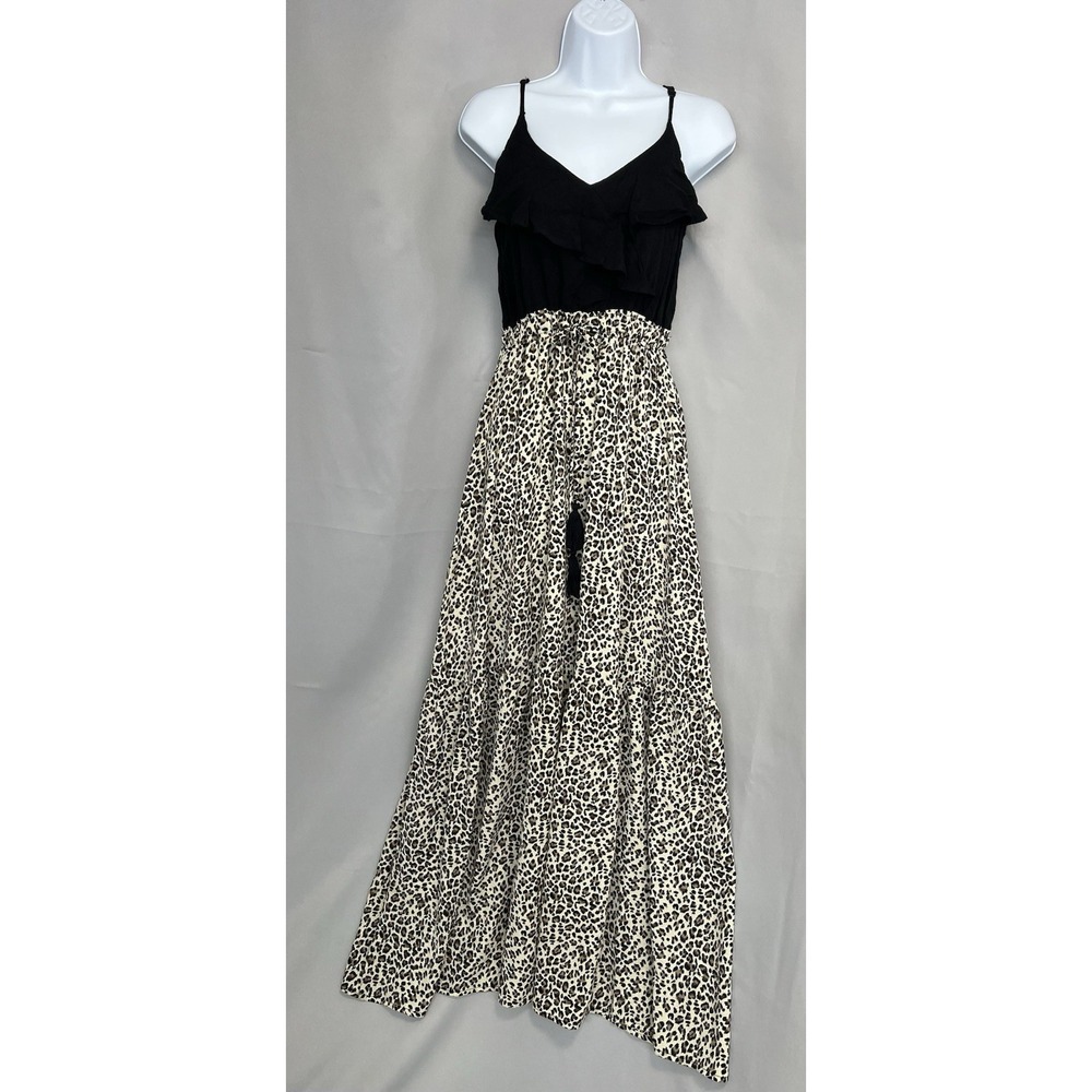 Main Strip Women's Maxi Dress Leopard Print Tassel Sz Small